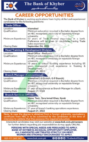 Bank of Khyber Jobs