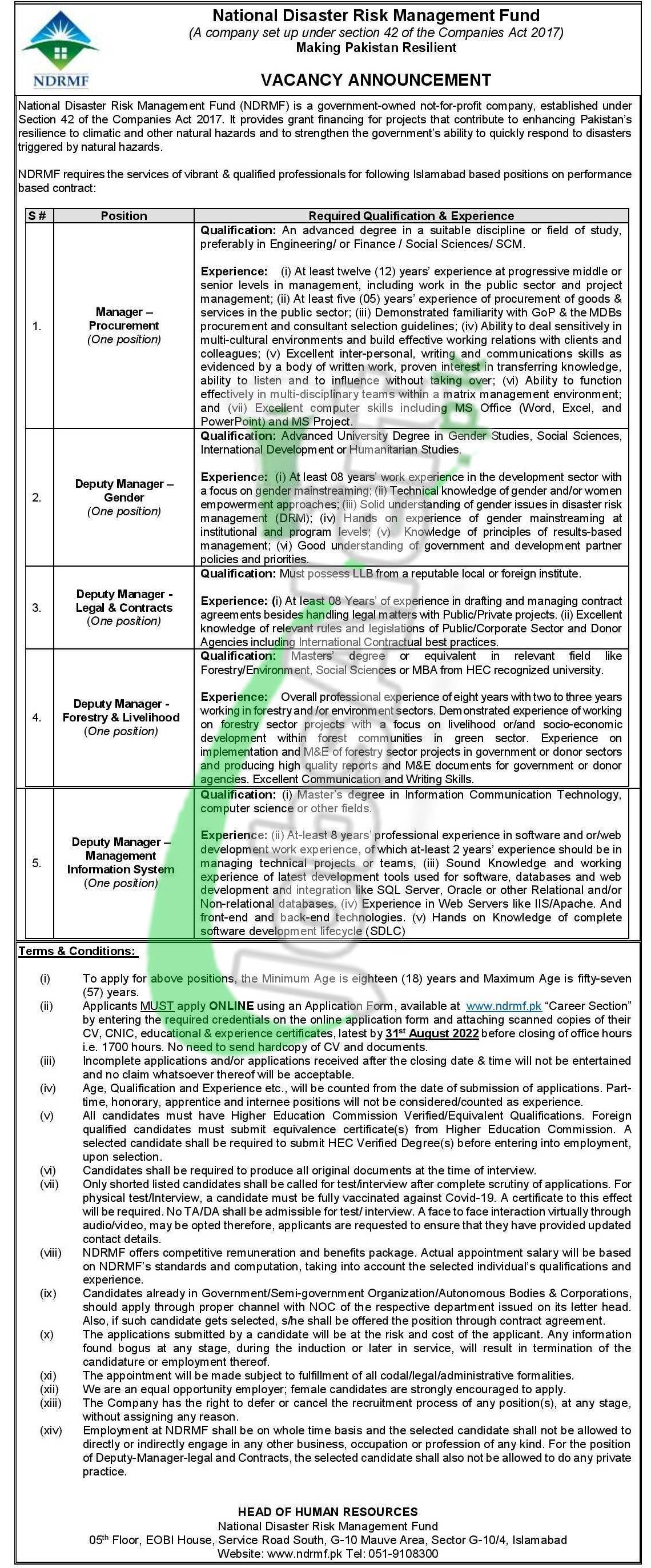 National Disaster Risk Management Fund Jobs