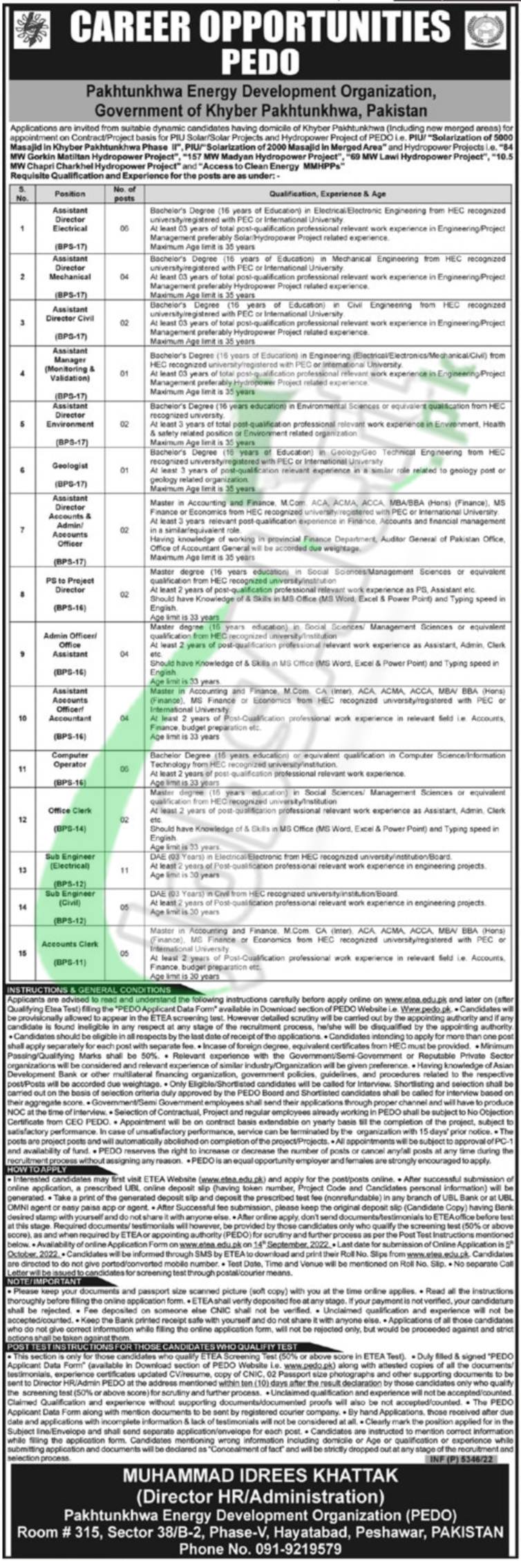 Pakhtunkhwa Energy Development Organization Jobs