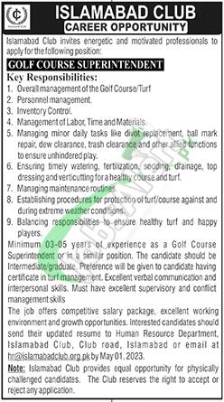 Islamabad Club Jobs