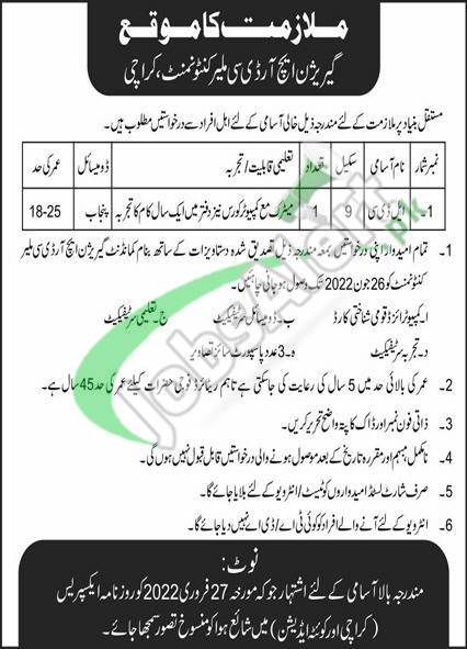Garrison HRDC Karachi Jobs 2022 For LDC (BPS-09) Latest Garrison HRDC Karachi Jobs