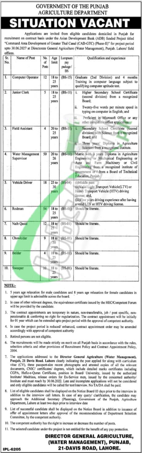 Agriculture Department Punjab Jobs 2022 Lahore Latest Advertisement Agriculture Department Punjab Jobs