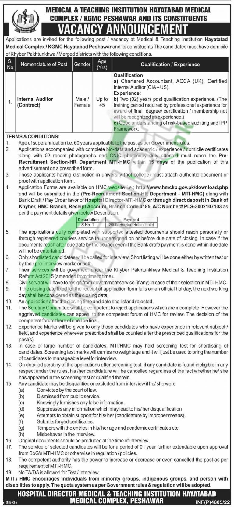 www.hmckp.gov.pk Application Form 2022 HMC Jobs in Peshawar