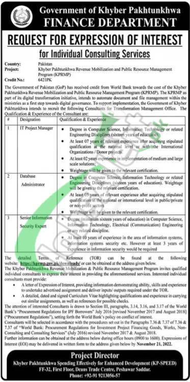 Finance Department KPK Jobs