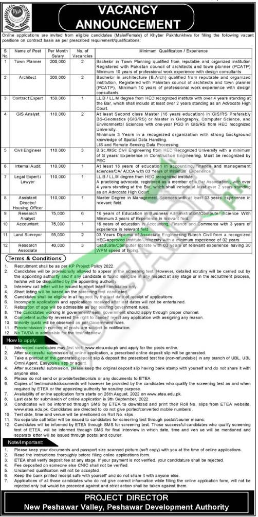 PDA Peshawar Jobs 2022 Application Form Download Online