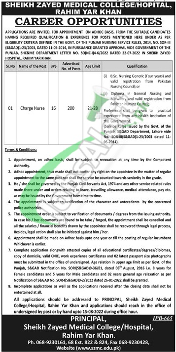 Sheikh Zayed Hospital Rahim Yar Khan Jobs