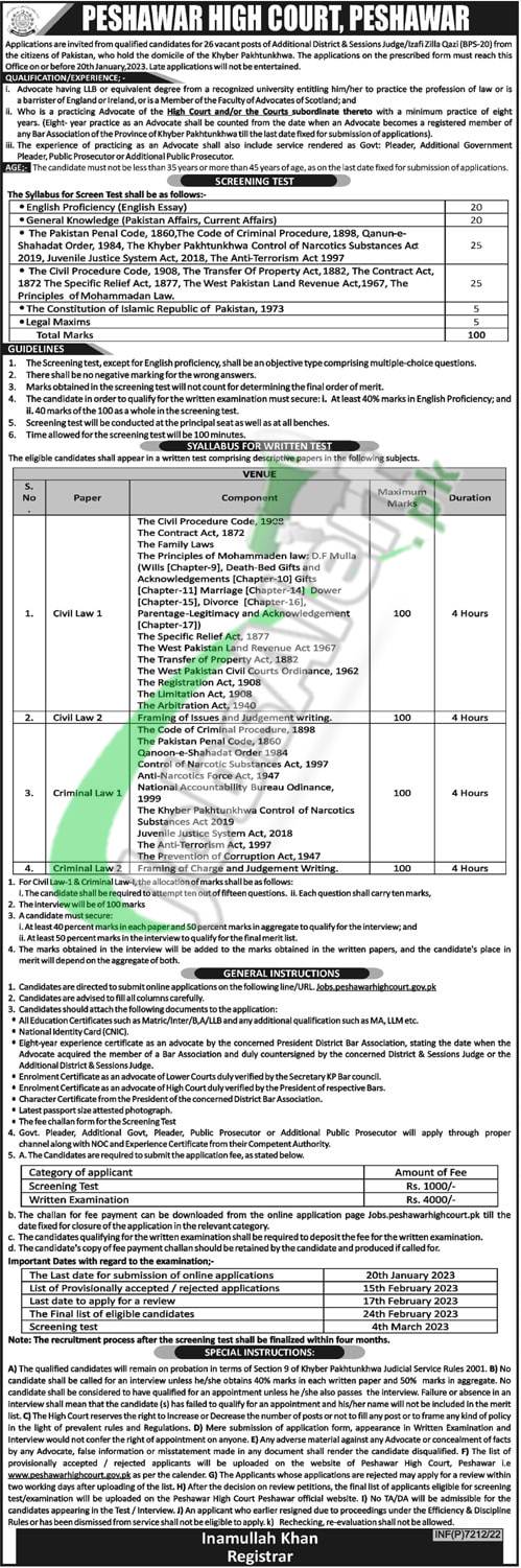 Peshawar High Court Jobs