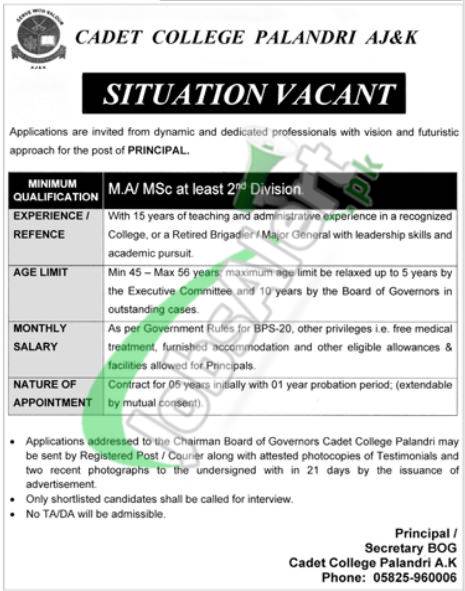 Cadet College Palandri Jobs