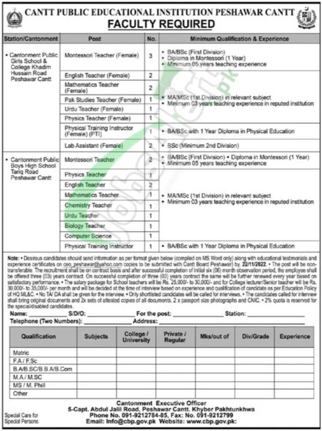 Cantonment Board Peshawar Jobs