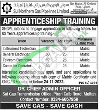 SNGPL Apprenticeship