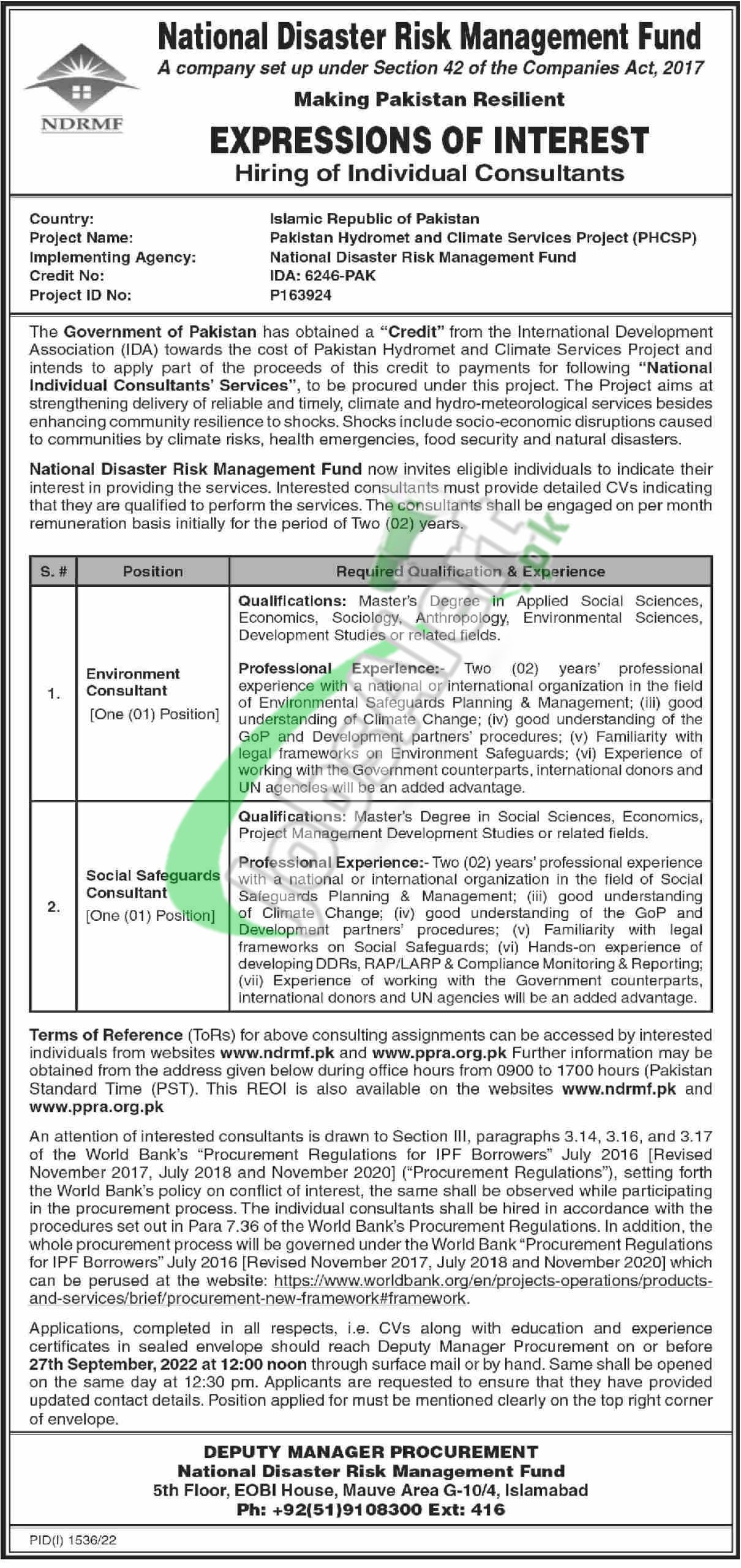 National Disaster Risk Management Fund Jobs