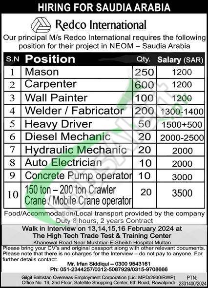 Saudi Arabia Jobs for Pakistani