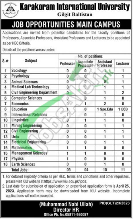 Karakoram International University Gilgit Jobs