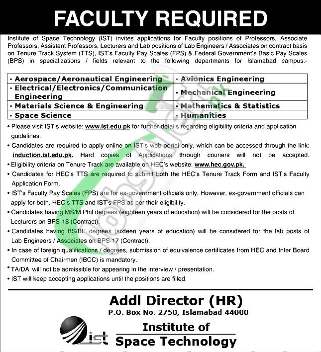 www.ist.edu.pk jobs