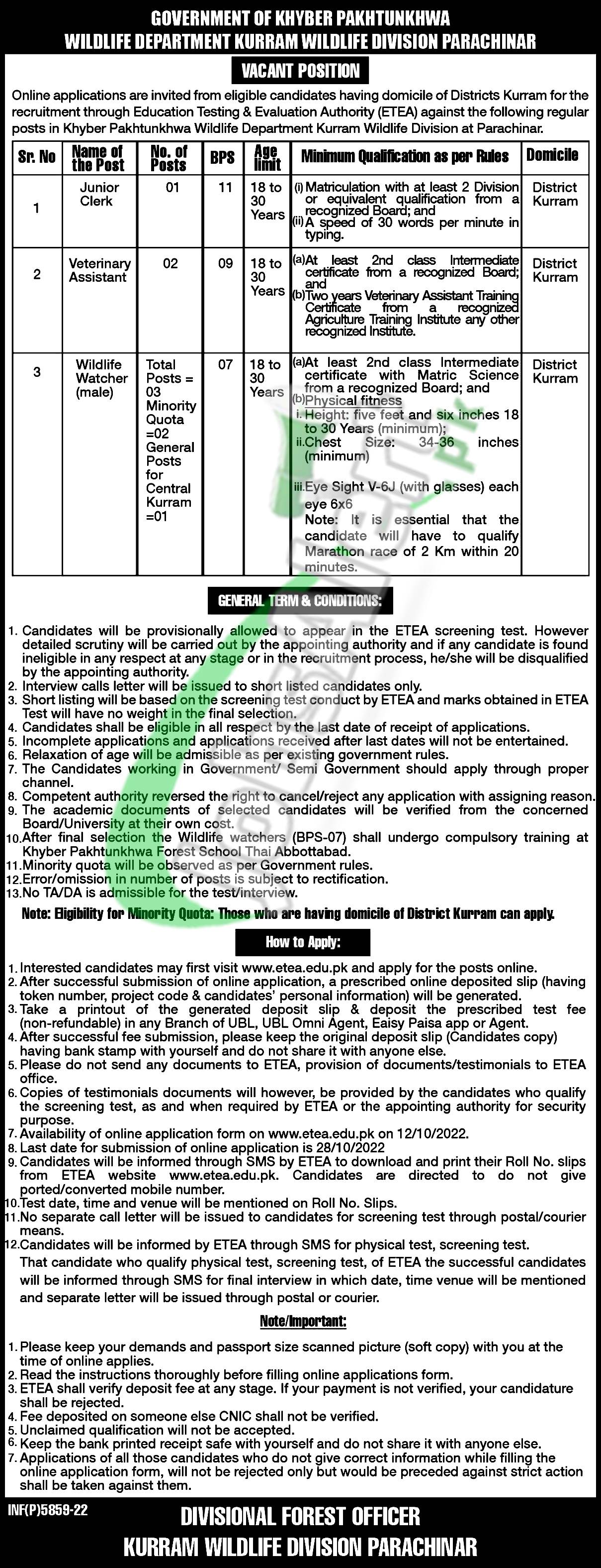 Wildlife Department KPK Jobs 2022 Kurram Career Opportunities Wildlife Department KPK Jobs 2022