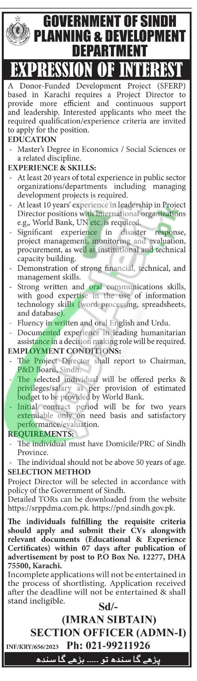 Planning & Development Department Sindh Jobs