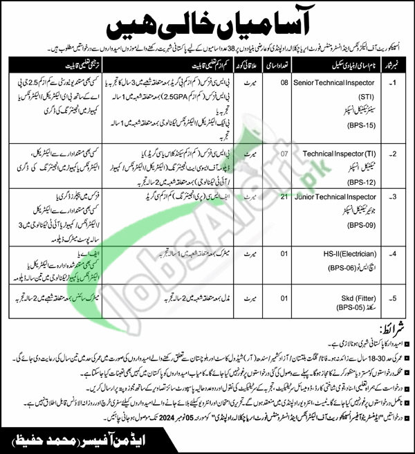 Inspectorate of Electronics & Instruments Pak Army Jobs