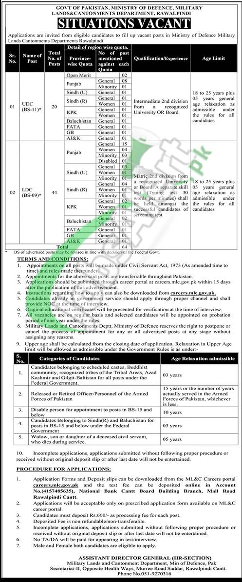 Military Lands & Cantonment Department Jobs