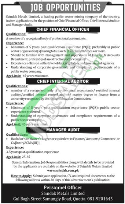 Saindak Metals Limited Jobs