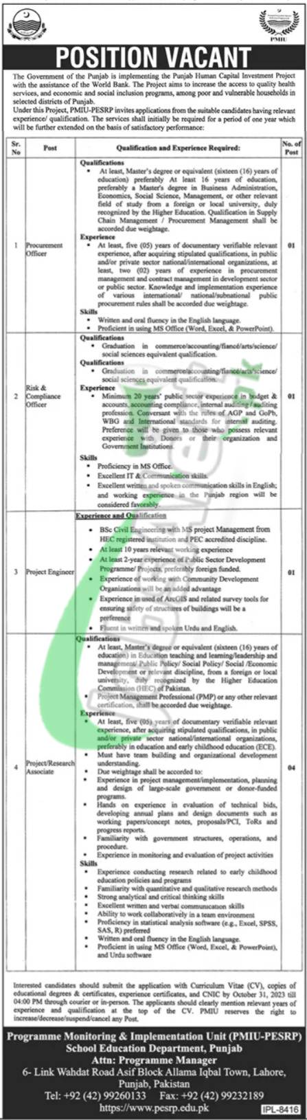 School Education Department Punjab Jobs 2023 Latest Oct Advertisement