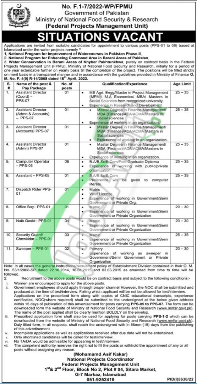 Ministry of National Food Security and Research Jobs