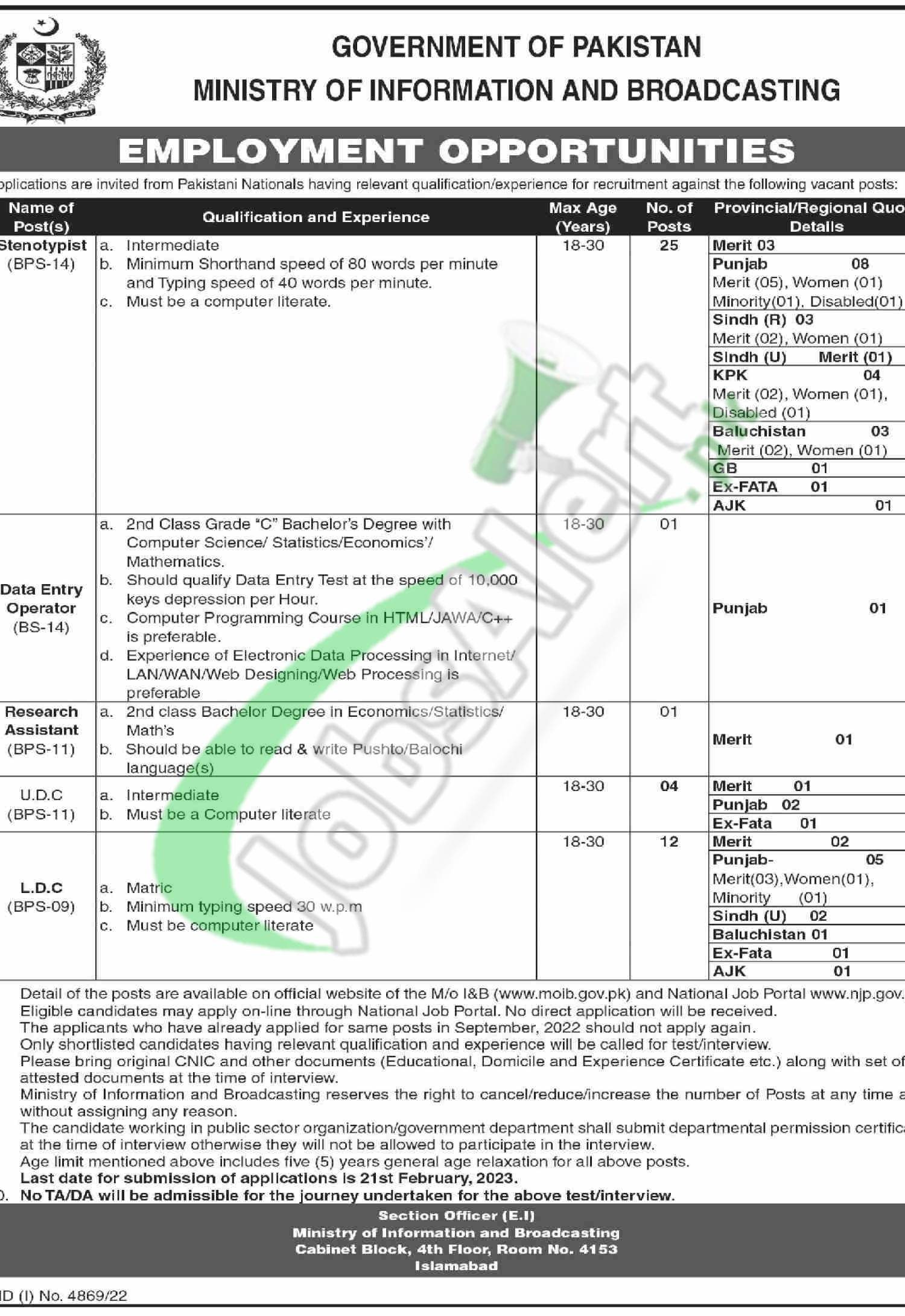 Ministry of Information & Broadcasting Jobs