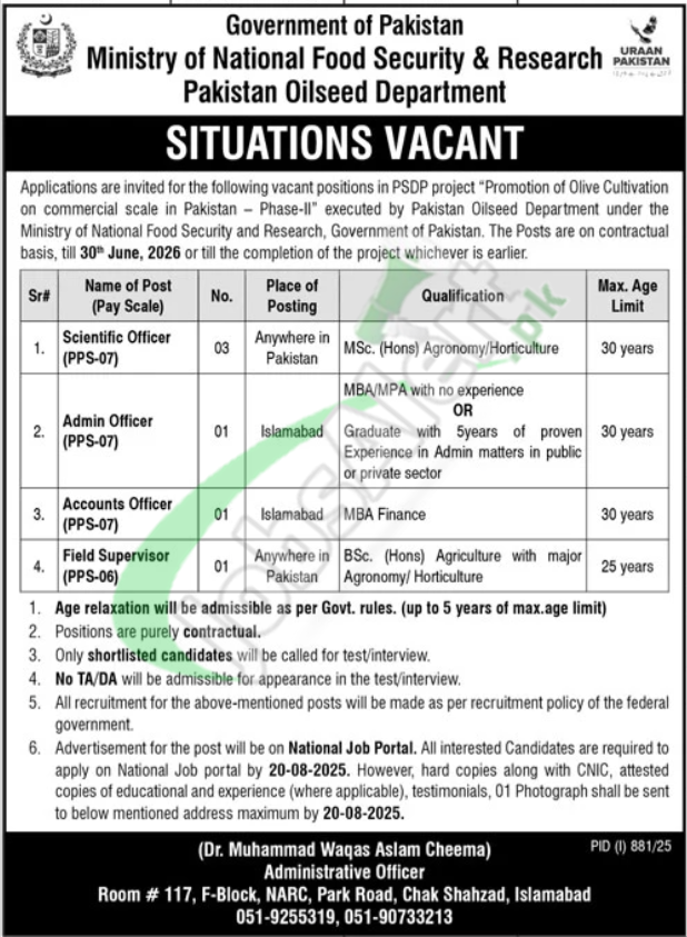 Ministry of National Food Security & Research Jobs