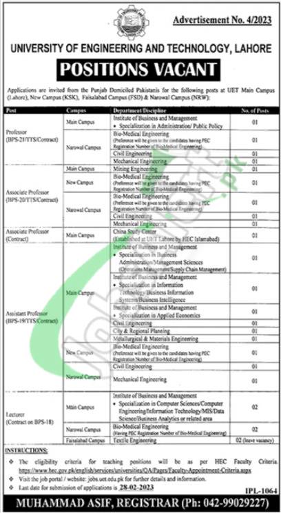 UET Lahore Jobs