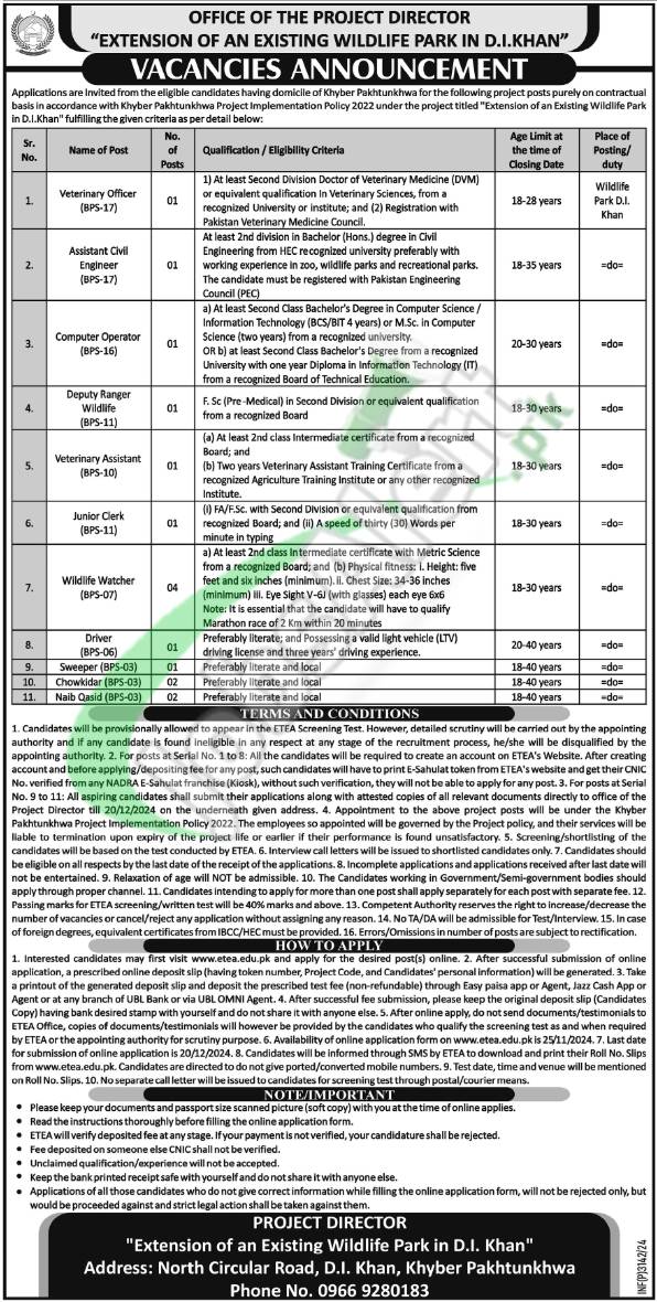 Wildlife Department KPK Jobs