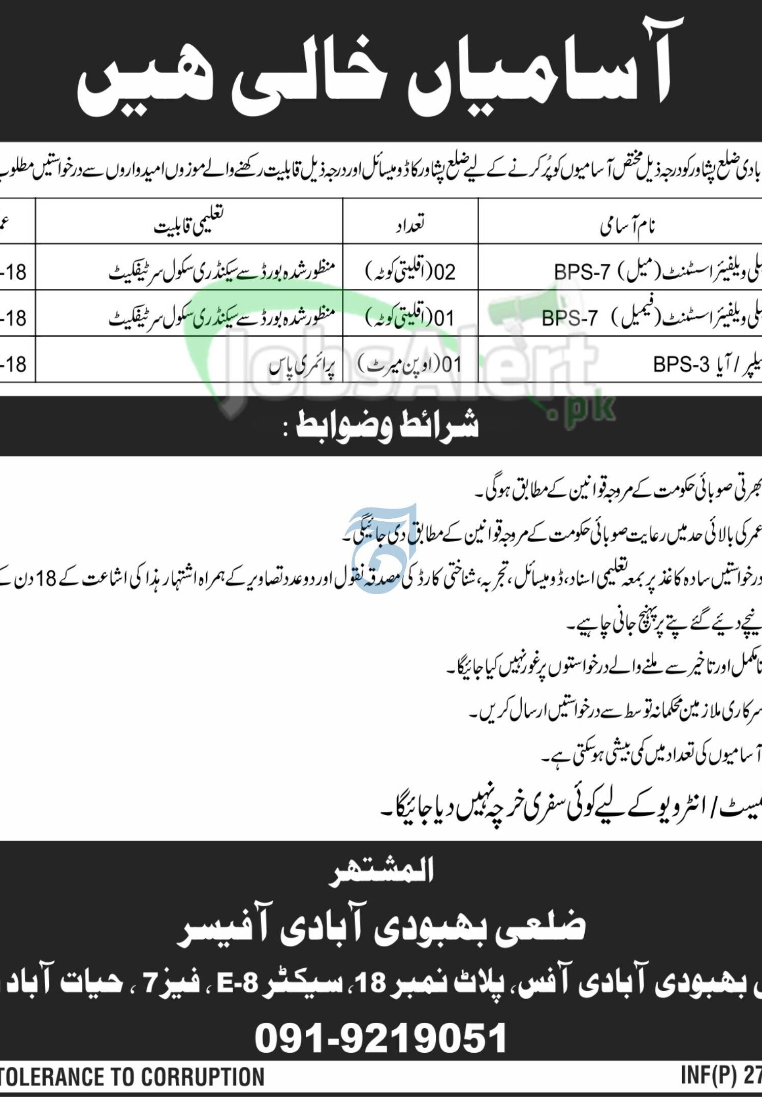 Population Welfare Department Peshawar Jobs