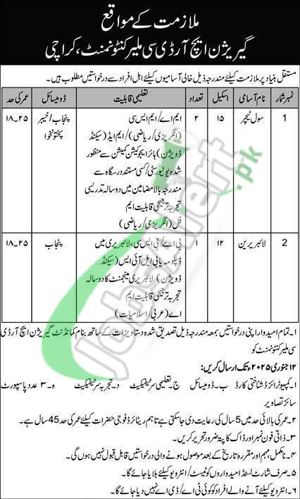 Garrison HRDC Malir Cantt Jobs