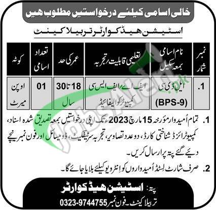 Station Headquarter Tarbela Cantt Jobs