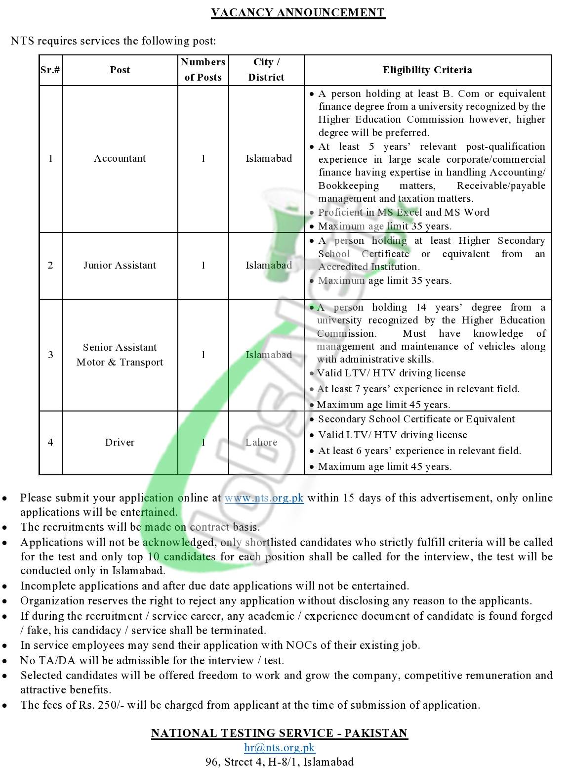 National Testing Service Pakistan Jobs