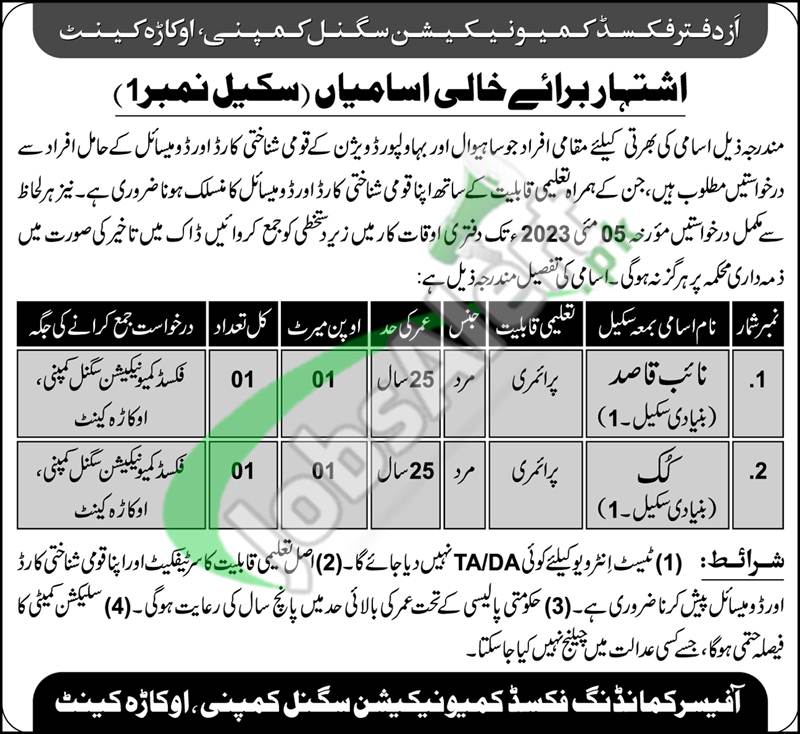 Okara Fixed Communication Signal Company Jobs