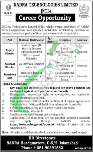 NADRA Islamabad Jobs