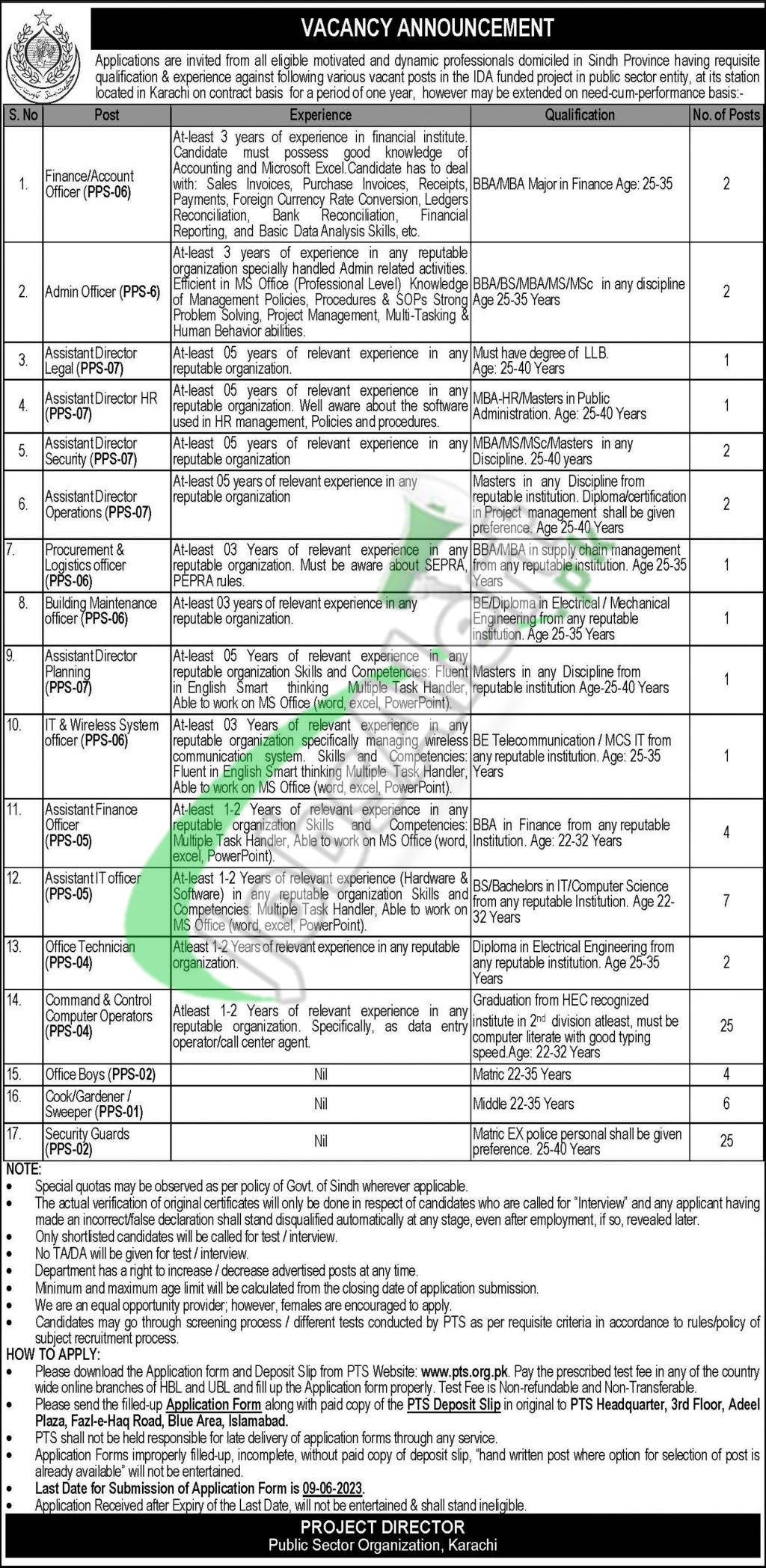 Public Sector Organization Karachi Jobs