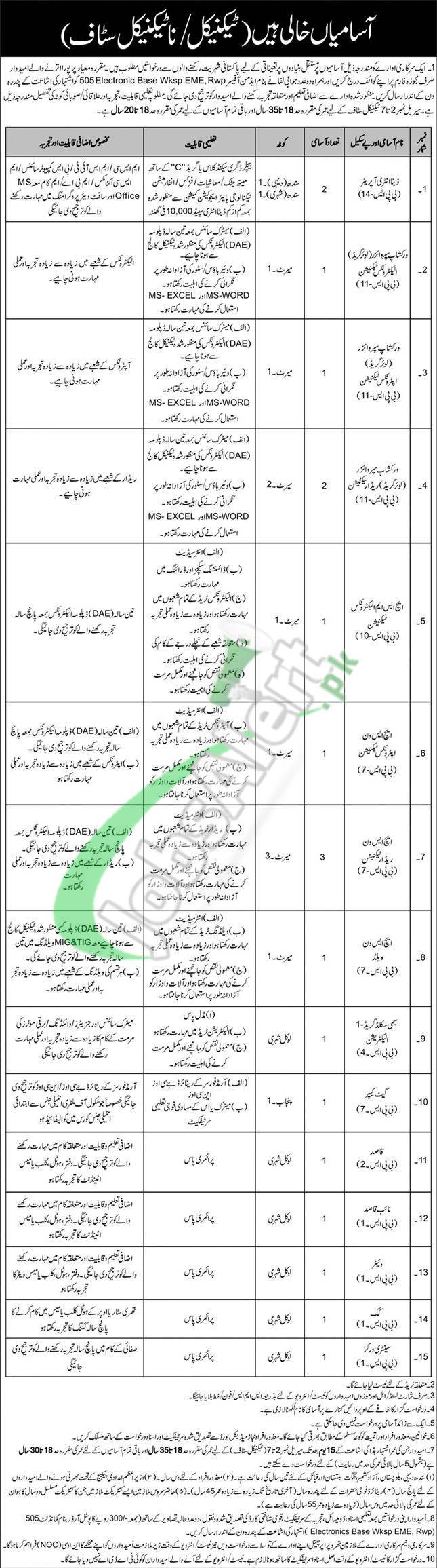 505 Electronic Base Workshop EME Rawalpindi Jobs