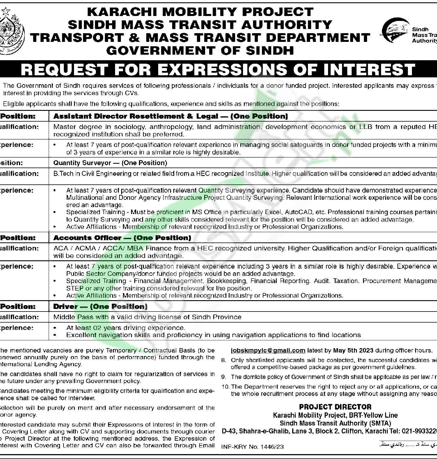 Transport and Mass Transit Department Sindh Jobs