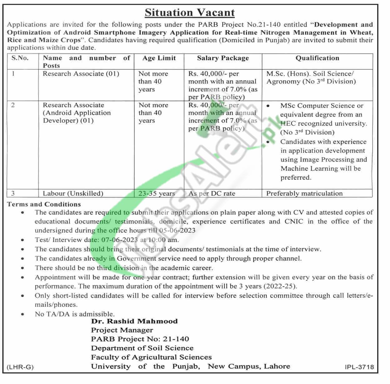 Punjab Agricultural Research Board Jobs