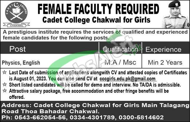 Cadet College Jobs 2023 In Pakistan Latest Advertisement 