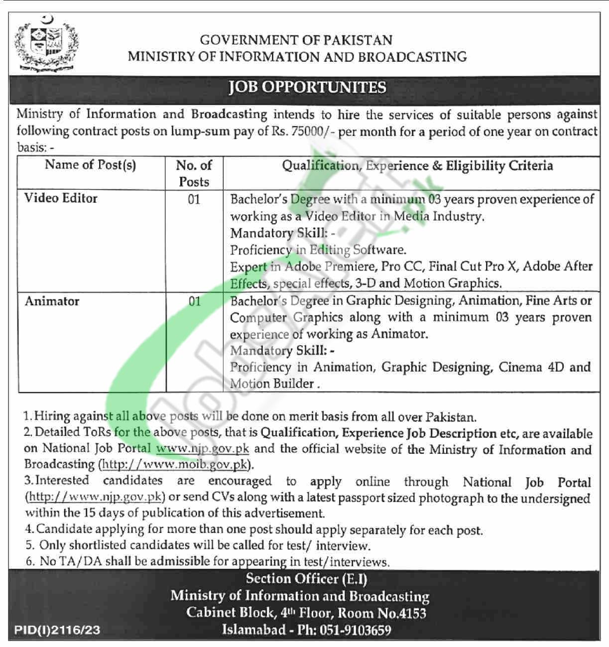 Ministry of Information & Broadcasting Jobs