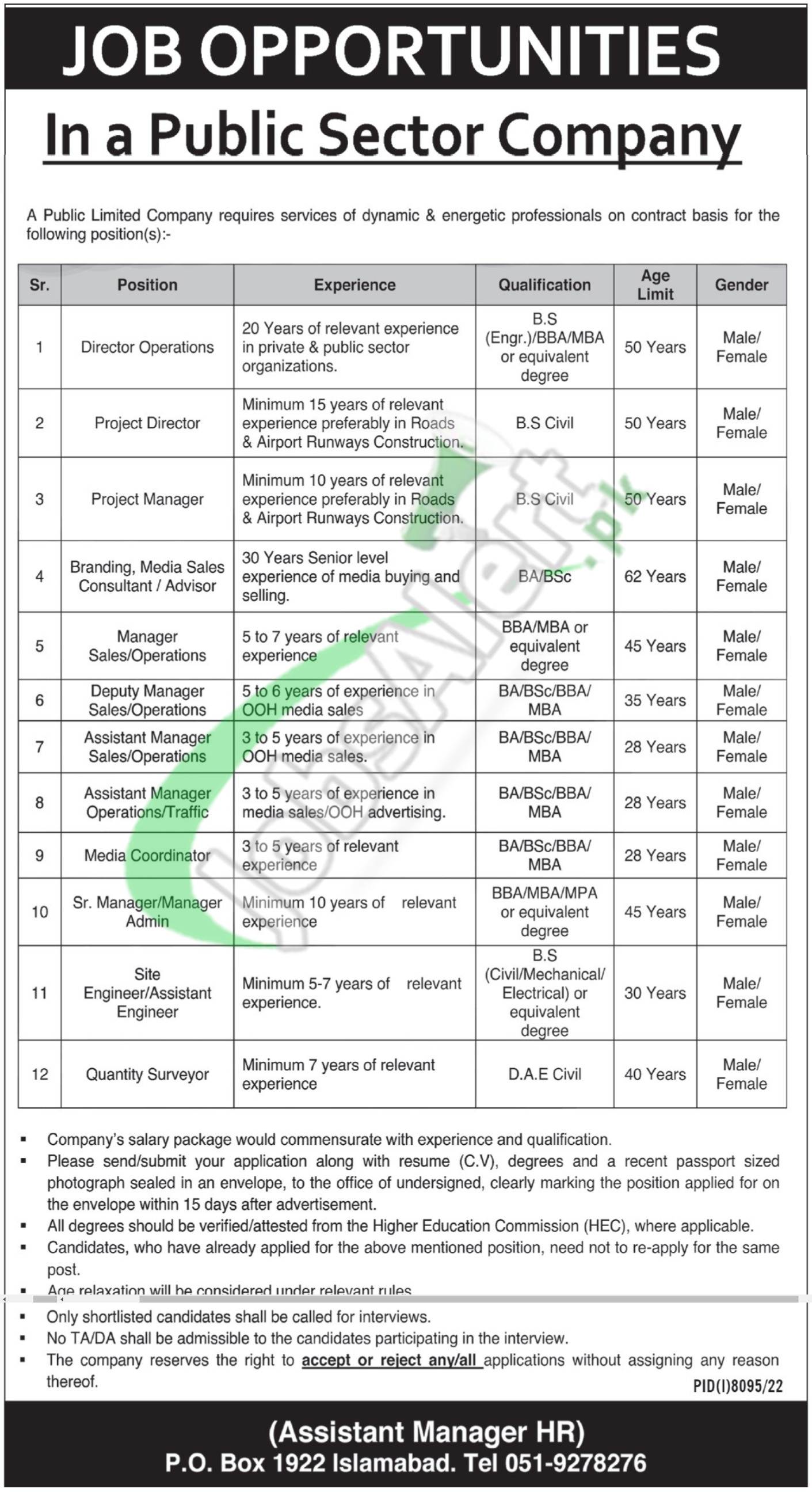 PO Box No 1922 Islamabad Jobs