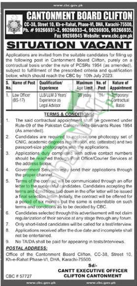 Cantonment Board Clifton Jobs