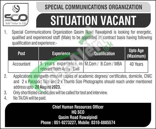 Headquarters Special Communication Organization Rawalpindi Jobs