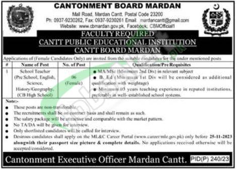 Cantonment Board Mardan Jobs