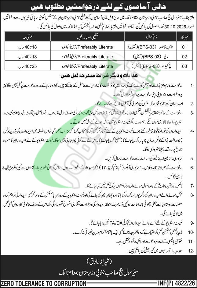 Civil Court South Waziristan Jobs