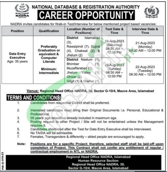 NADRA Islamabad Jobs