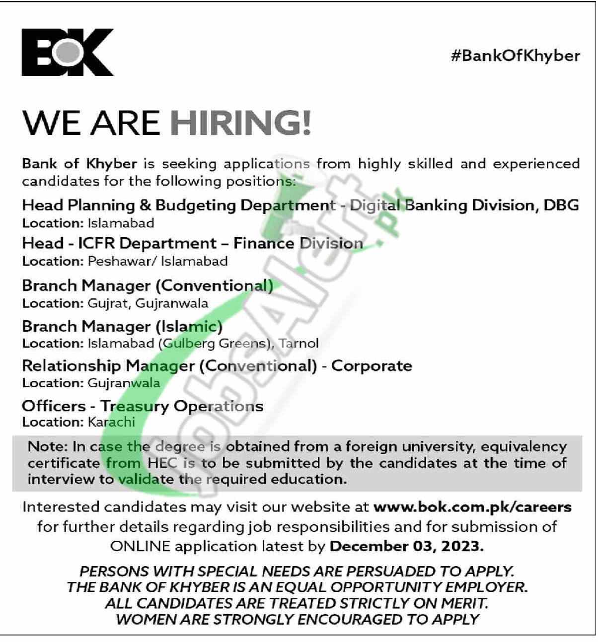 Bank of Khyber Branch Manager Jobs