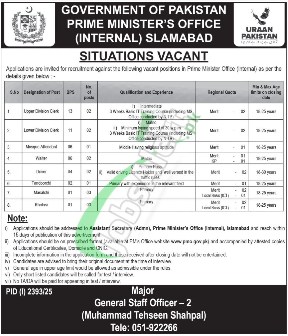 Prime Minister Office Internal Islamabad Jobs