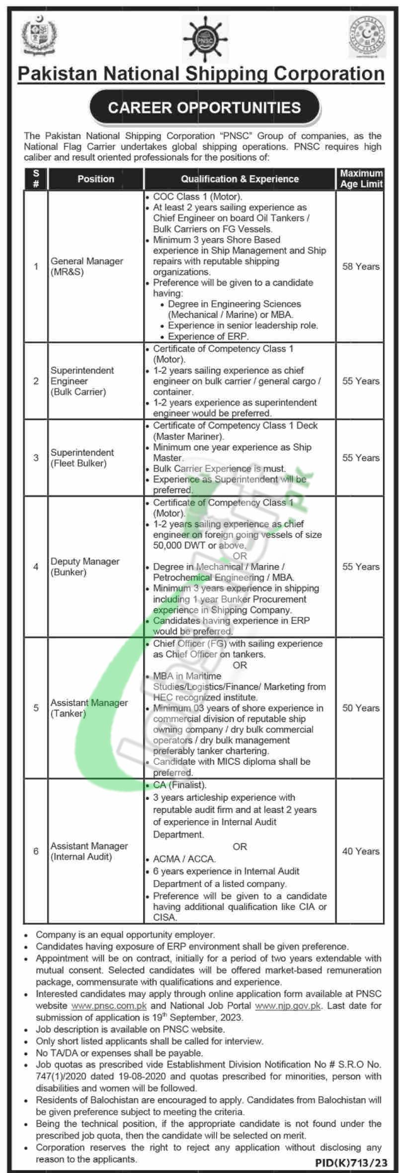 Pakistan National Shipping Corporation Jobs